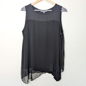 Lola & Sophie Silk Chiffon Black Asymmetrical Top Women Size M Whimsigoth Witchy